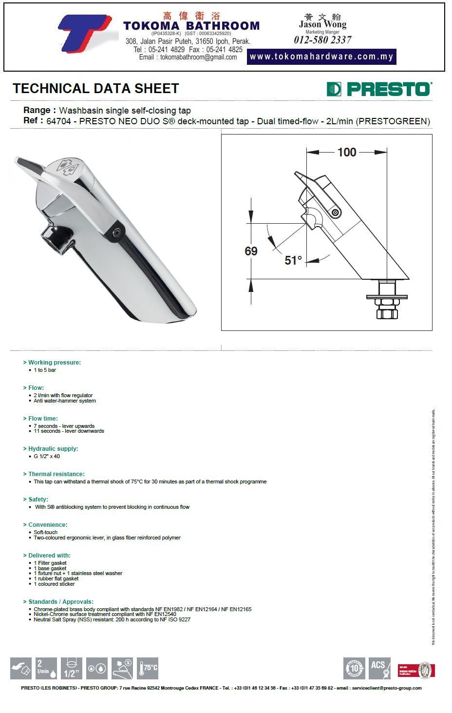 PRESTO SELF CLOSING TAP (DELAY ACTION)