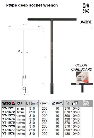 YT-1571 until YT-1578, T-Type Deep Socket Wrench