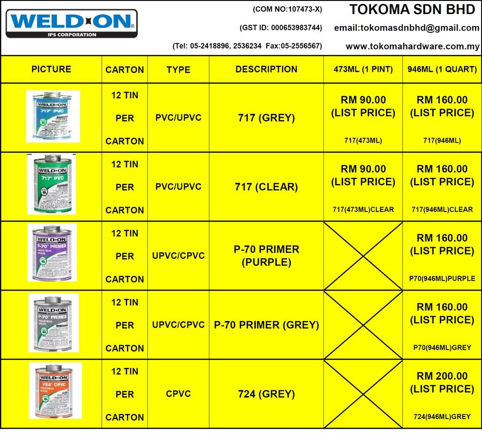 Pegamento WELD-ON 717 para PVC