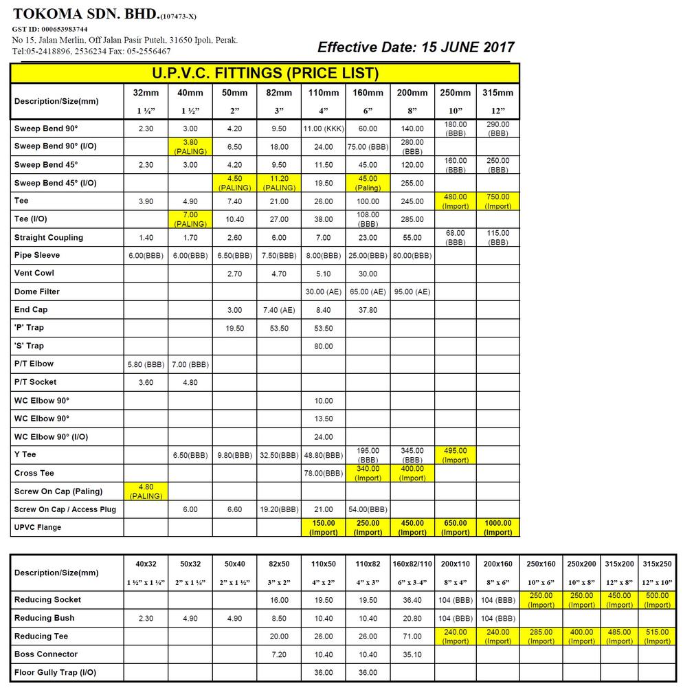 uPVC FITTINGS - WHITE (NON-SIRIM REGISTERED)