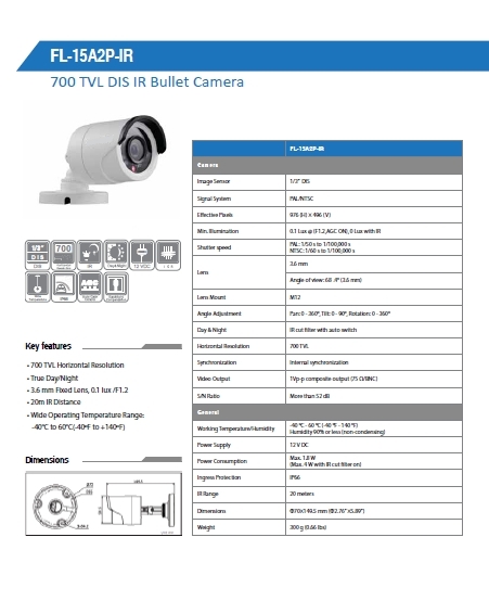 700 TVL DIS IR Bullet Camera