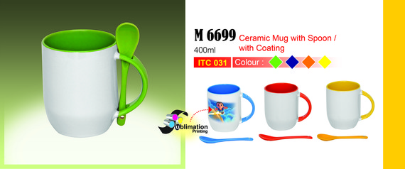 M6699 CERAMIC MUG WITH SPOON & COATING