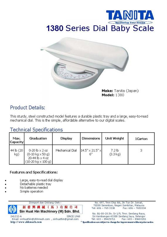 TANITA 1380 Series Dial Baby Scale