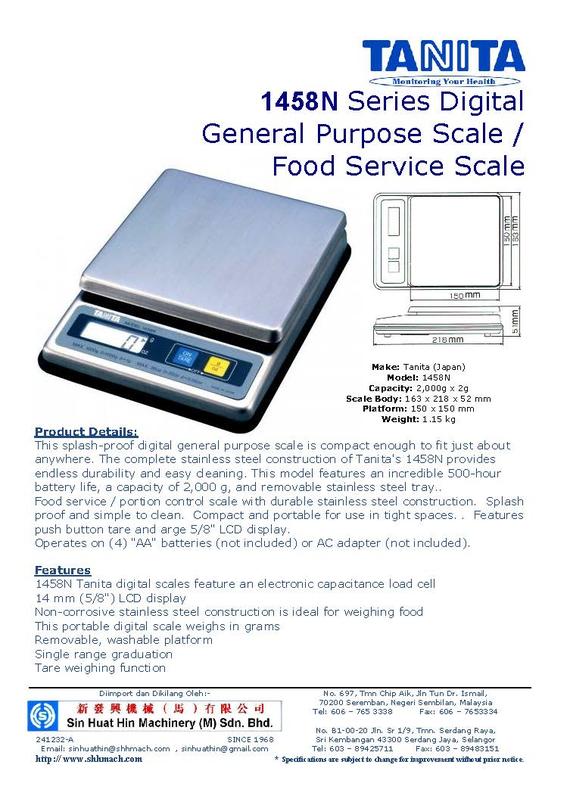 TANITA 1458N Series Digital Food Service Scale 201308