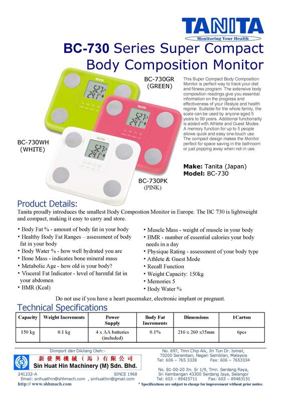 TANITA BC-730 Series Super Compact Body Composition Monitor