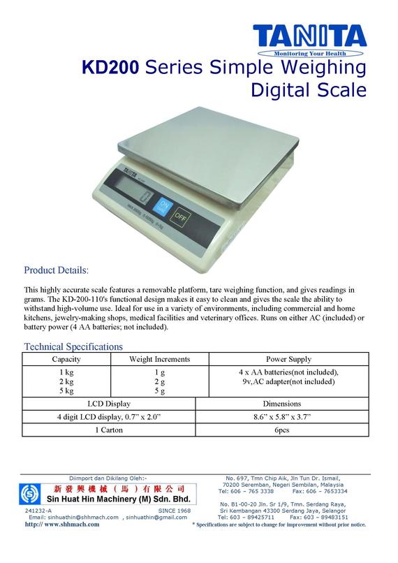 TANITA KD200 Series Simple Weighing Digital Scale