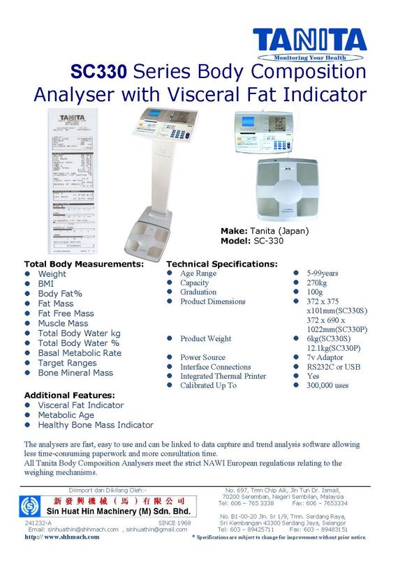 TANITA SC330 Series Body Composition Analyser with Visceral Fat Indicator