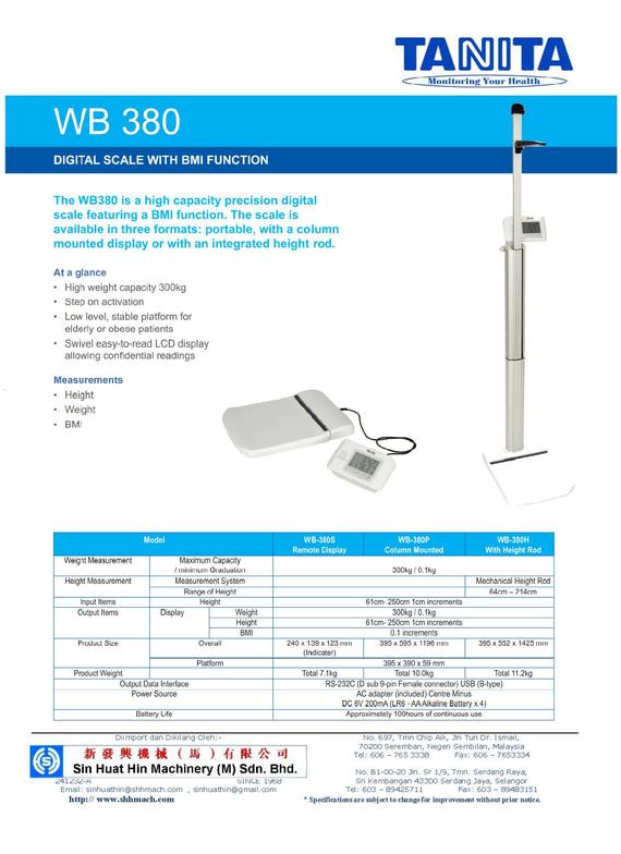 TANITA WB380 BMI bench Scale-2014