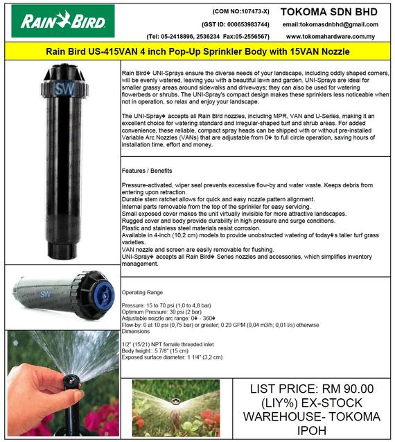 IRRIGATION RAIN BIRD POP UP SPRINKLER