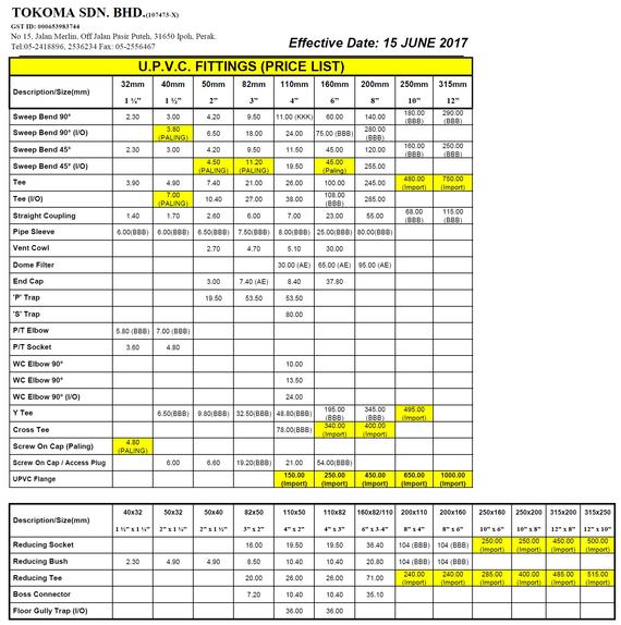 uPVC FITTINGS - WHITE (NON-SIRIM REGISTERED)