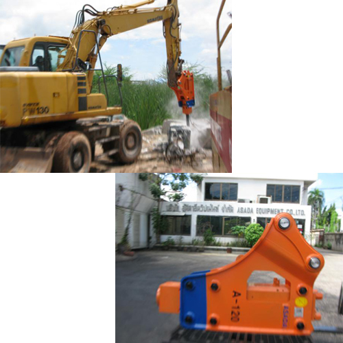 รถขุด KOMATSU PW130 ติดตั้งหัวกระแทก ASADA รุ่น A 120