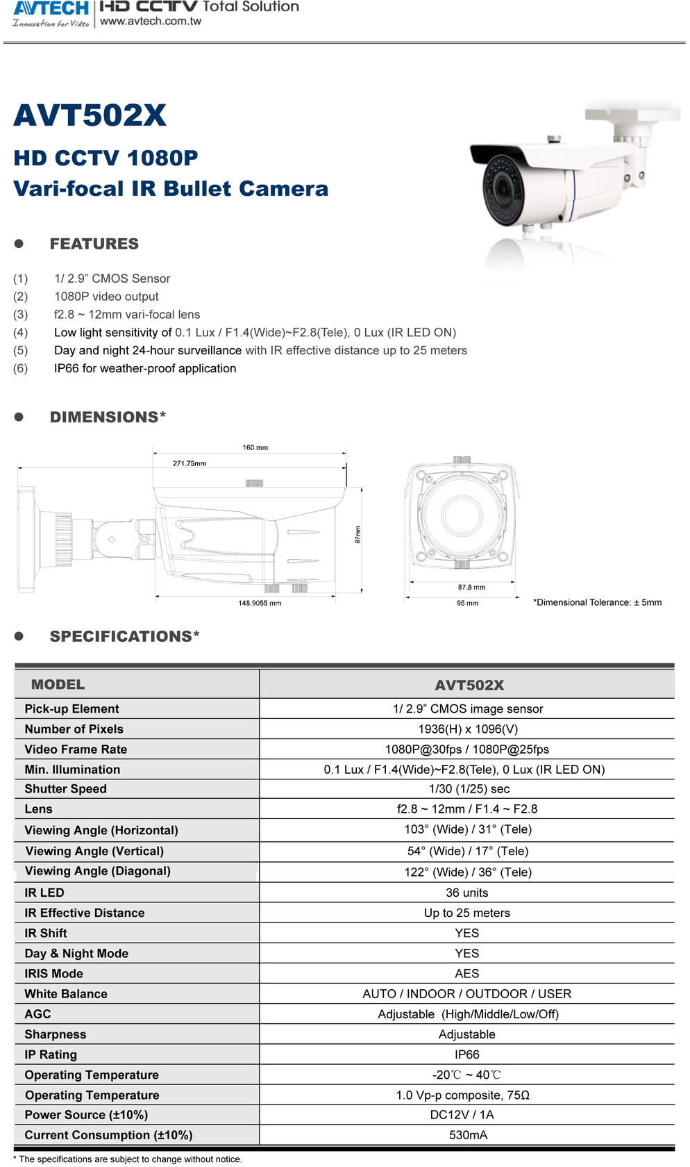รายละเอียด AVT502XP