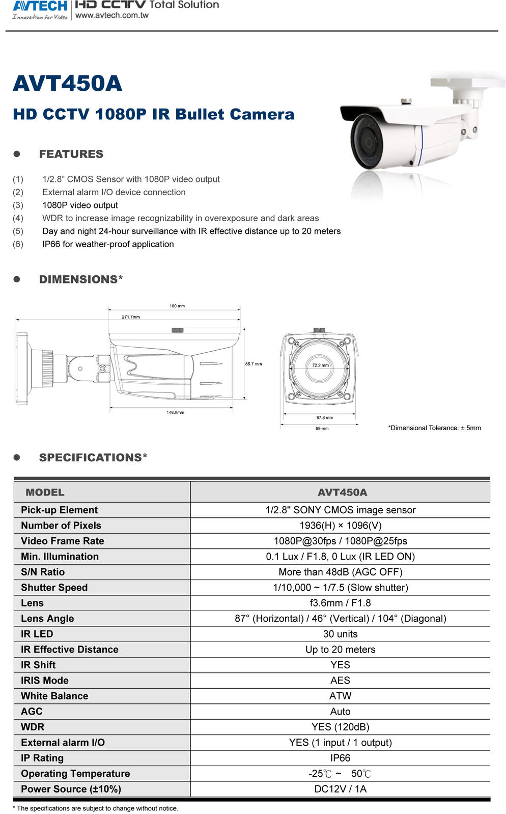รายละเอียดสินค้า AVT450AP