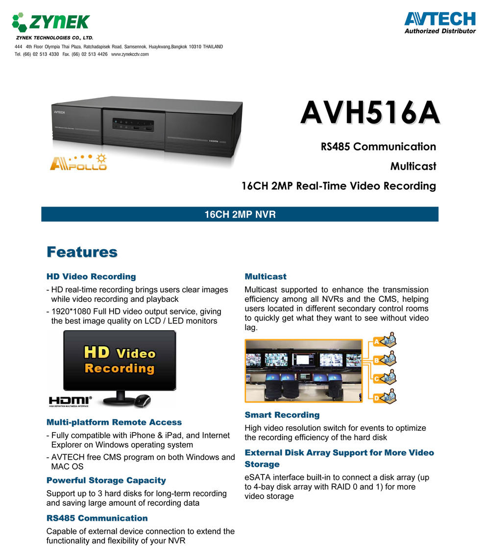 รายละเอียดสินค้า AVH516A