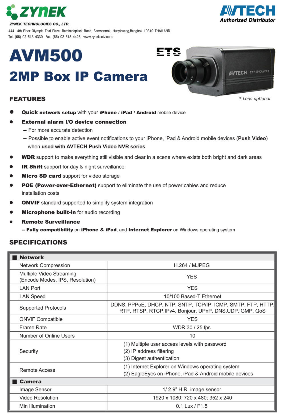 รายละเอียดสินค้า AVM500A