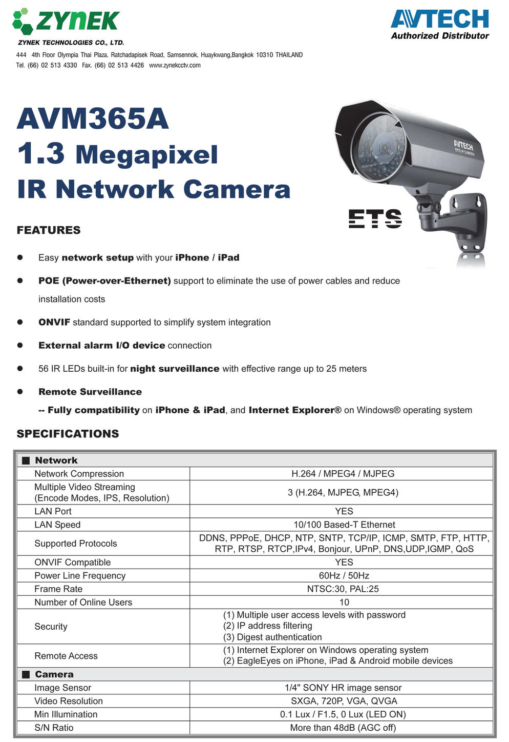 รายละเอียดสินค้า AVM365A