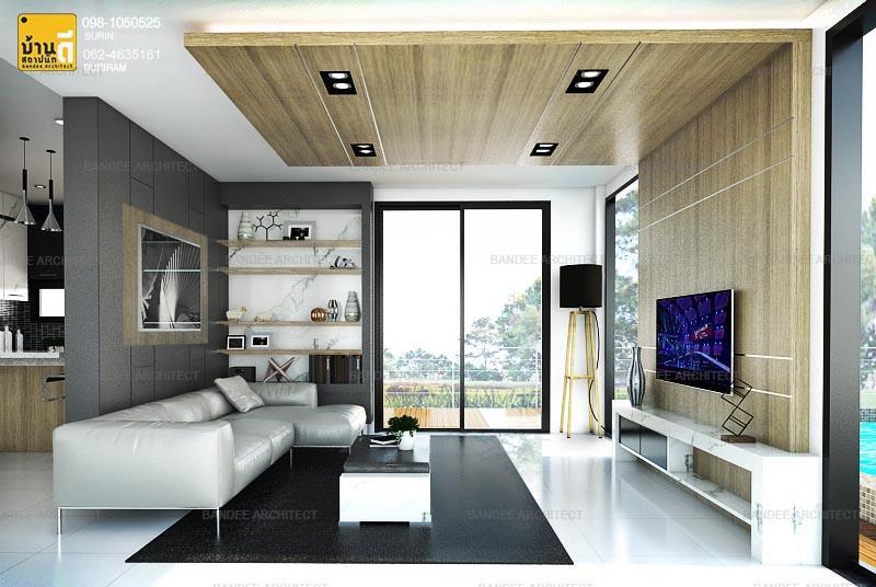 งานออกแบบและตกแต่งภายในห้องรับแขก บ้านคุณบราลี ซวาเบอร์