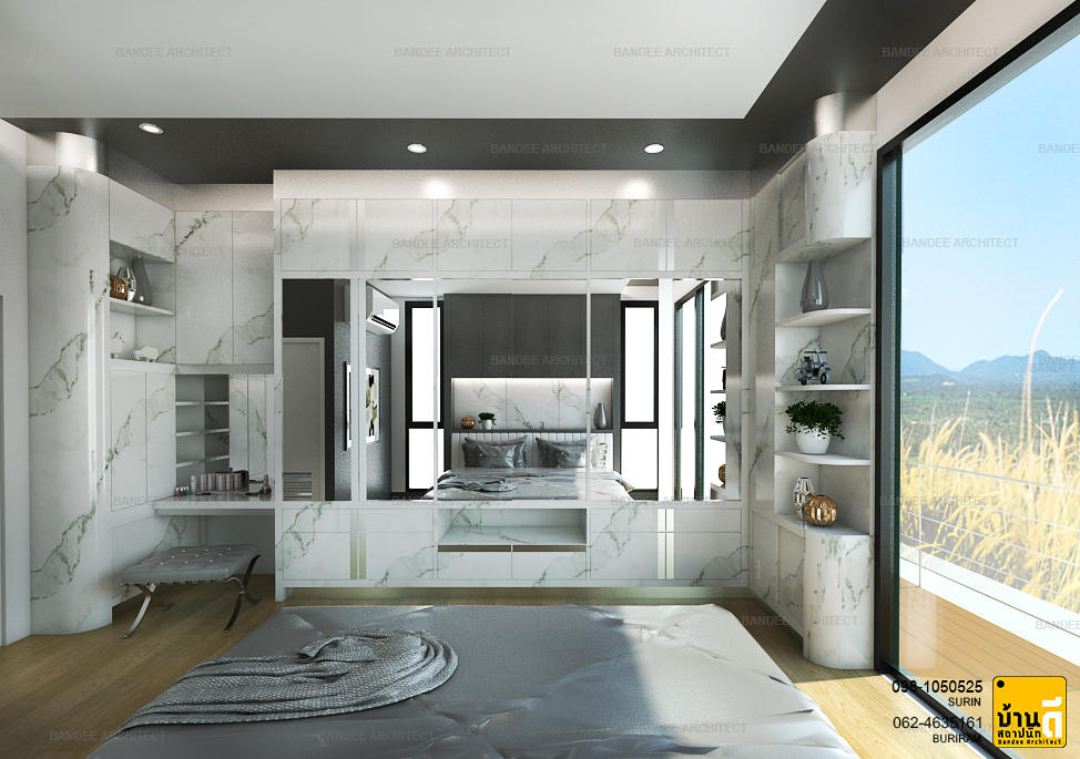 งานออกแบบและตกแต่งภายในห้องนอน Master Bedroom บ้านคุณบราลี ซวาเบอร์