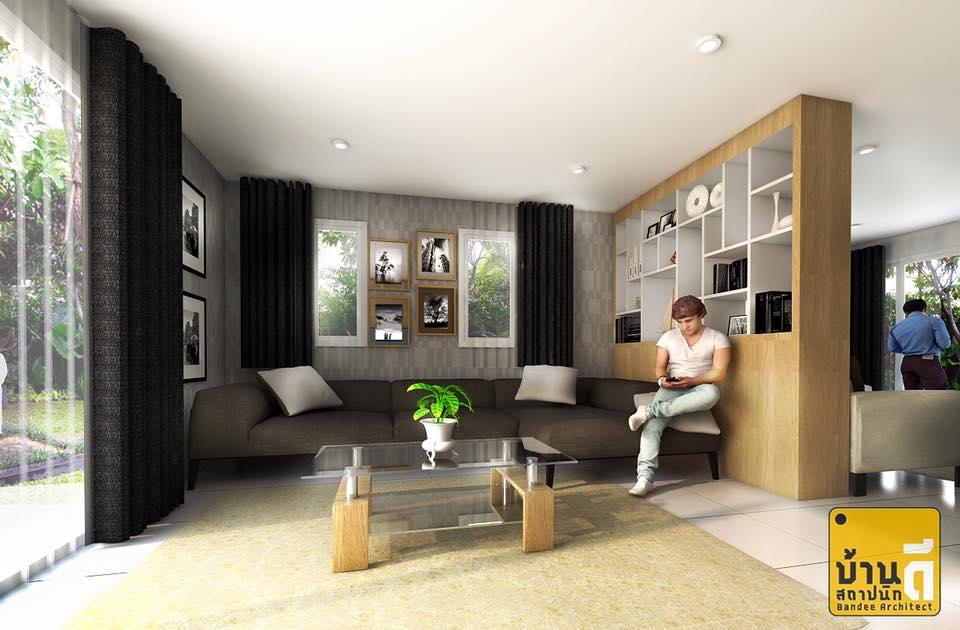 งานออกแบบและตกแต่งภายในห้องรับแขก บ้านคุณสุจิตรา  ริ้วลอด