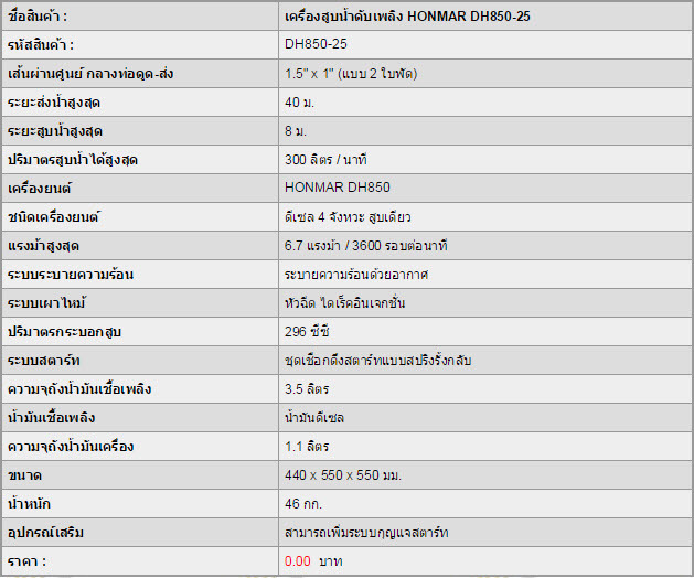 เครื่องสูบน้ำดับเพลิง HONMAR DH850-25