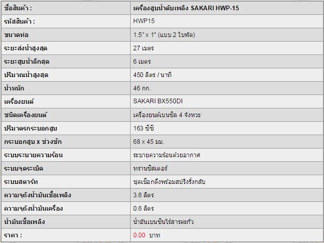 เครื่องสูบน้ำดับเพลิง SAKARI HWP-15