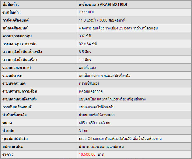 เครื่องยนต์ เบนซิน SAKARI BX110DI