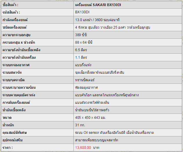 เครื่องยนต์ เบนซิน SAKARI BX130DI