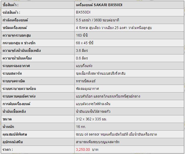 เครื่องยนต์ เบนซิน SAKARI BX550DI