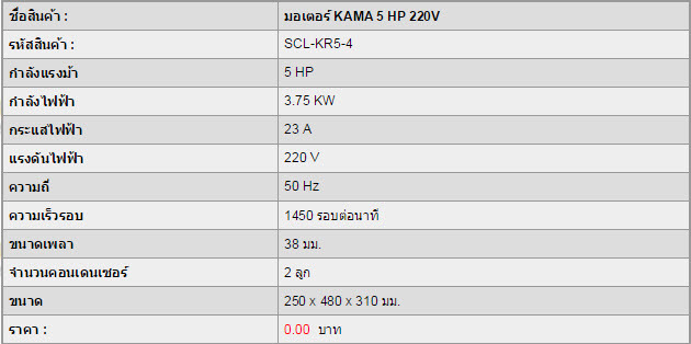 มอเตอร์ KAMA 5 HP 220V