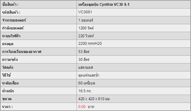 เครื่องดูดฝุ่น Cynthia VC30 S-1