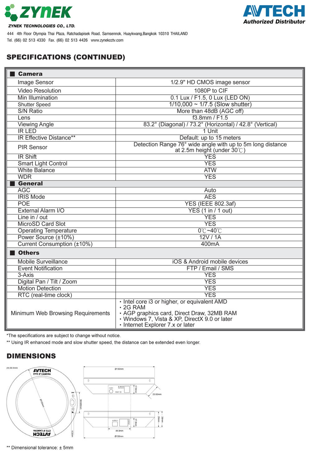 กล้องวงจรปิด รุ่น AVM521B