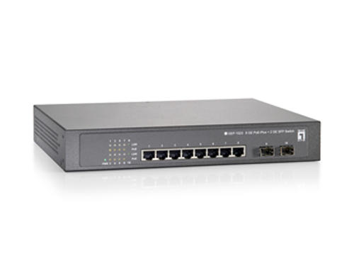 10-Port Gigabit PoE Switch, 802.3at PoE+, 2 x SFP, 8 PoE Outputs, 150W รุ่น GEP-1020