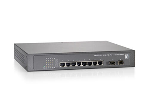 10-Port Gigabit PoE Switch, 802.3at PoE+, 2 x SFP, 8 PoE Outputs, 250W รุ่น GEP-1021