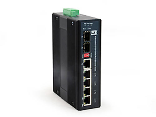 6-Port Industrial Gigabit PoE Switch, 802.3at PoE+, 4 PoE Outputs, 1 x SFP, 1 x SFP/RJ45 Combo, -40°C to 75°C, DIN-Rail รุ่น IES-0610