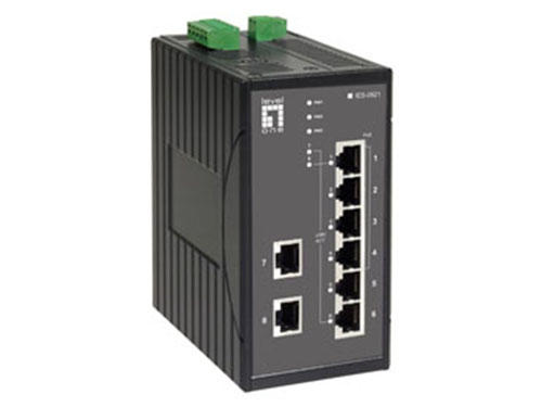 8-Port Industrial Fast Ethernet PoE Switch, 802.3af PoE, 4 PoE Outputs, DIN-Rail, -40°C to 75°C รุ่น IES-0821