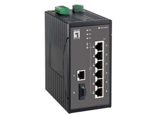 8-Port Industrial Fast Ethernet PoE Switch, 802.3af PoE, 4 PoE Outputs, DIN-Rail, 1 x SC Multi-Mode Fiber, -40°C to 75°C รุ่น IES-0822