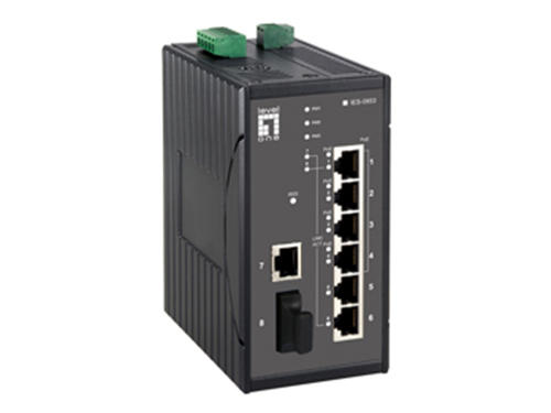 8-Port Industrial Web Smart Fast Ethernet PoE Switch, 802.3at PoE+, 4 PoE Outputs, DIN-Rail, 1 x SC Multi-Mode Fiber, -40°C to 75°C รุ่น IES-0853