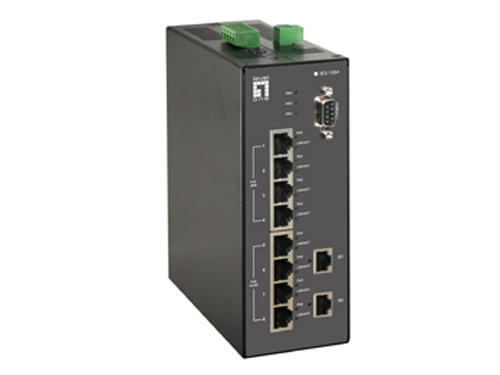 10-Port Industrial L2 Managed Fast Ethernet PoE Switch, 802.3at PoE+, DIN-Rail, 2 x RJ45 Gigabit, 8 PoE Outputs, -40°C to 75°C, 181.6W รุ่น IES-1084