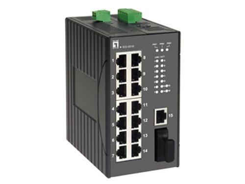 16-Port Industrial Fast Ethernet Switch, DIN-Rail, 1 x SC Multi-Mode Fiber, -40°C to 75°C รุ่น IES-1621