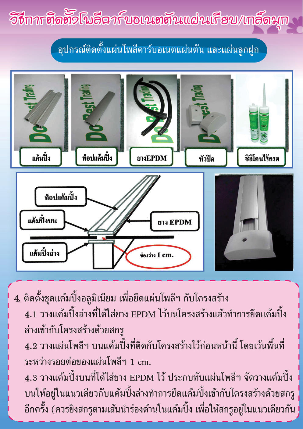 วิธีการติดตั้งแผ่นโพลี่ฯ แบบตัน