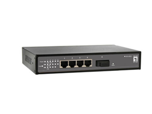 5-Port Industrial Fast Ethernet PoE Switch, 802.3af PoE, 4 PoE Outputs, 1 x SC Multi-Mode Fiber, -40°C to 75°C, 61.6W รุ่น IES-0522