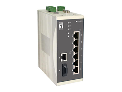 8-Port Industrial Fast Ethernet PoE Switch, 802.3af PoE, 4 PoE Outputs, DIN-Rail, 1 x SC Multi-Mode Fiber รุ่น IES-0812