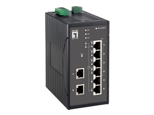 8-Port Industrial Web Smart Fast Ethernet PoE Switch, 802.3at PoE+, 4 PoE Outputs, DIN-Rail, -40°C to 75°C รุ่น IES-0852