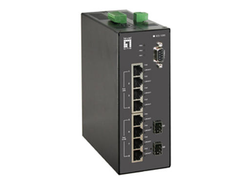 10-Port Industrial L2 Managed Fast Ethernet PoE Switch, 802.3at PoE+, DIN-Rail, 2 x SFP Gigabit, 8 PoE Outputs, -40°C to 75°C, 181.6W รุ่น IES-1085