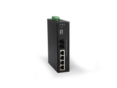 5-Port Industrial Fast Ethernet PoE Switch, 4 PoE Outputs, 802.3at PoE+, 1 x ST Multi-Mode Fiber, 2km, 126W รุ่น IFP-0504