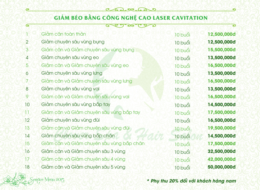 BẢNG GIÁ GIẢM CÂN, GIẢM BÉO