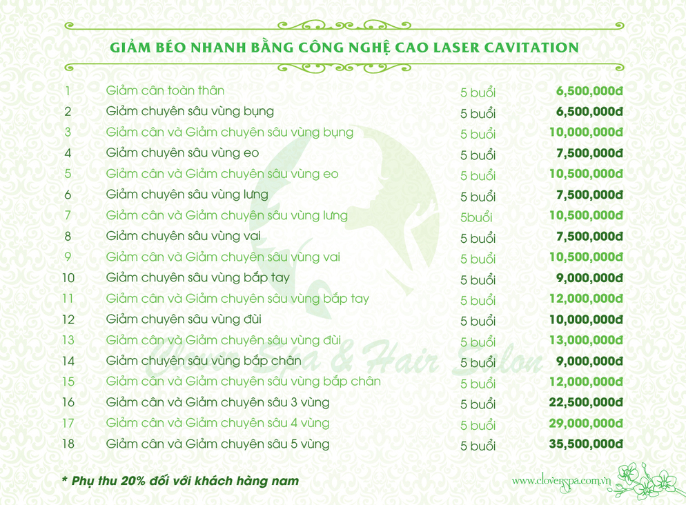 BẢNG GIÁ GIẢM CÂN, GIẢM BÉO
